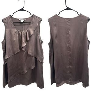 WinterSilks NWT Brown Silk Sleeveless‎ Asymmetrical Tiered Ruffle Blouse Size XL